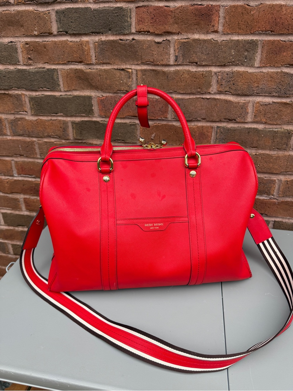 Henri Bendel New York Red Spinner Carry-On Suitcase Luggage